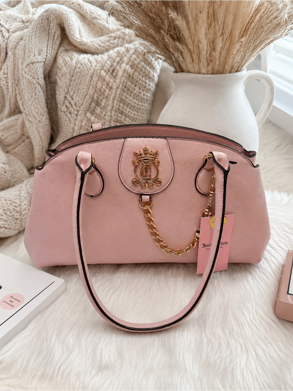 NWT Juicy Couture Blush Pink Satchel Shoulder Handbag Gold Chain Purse